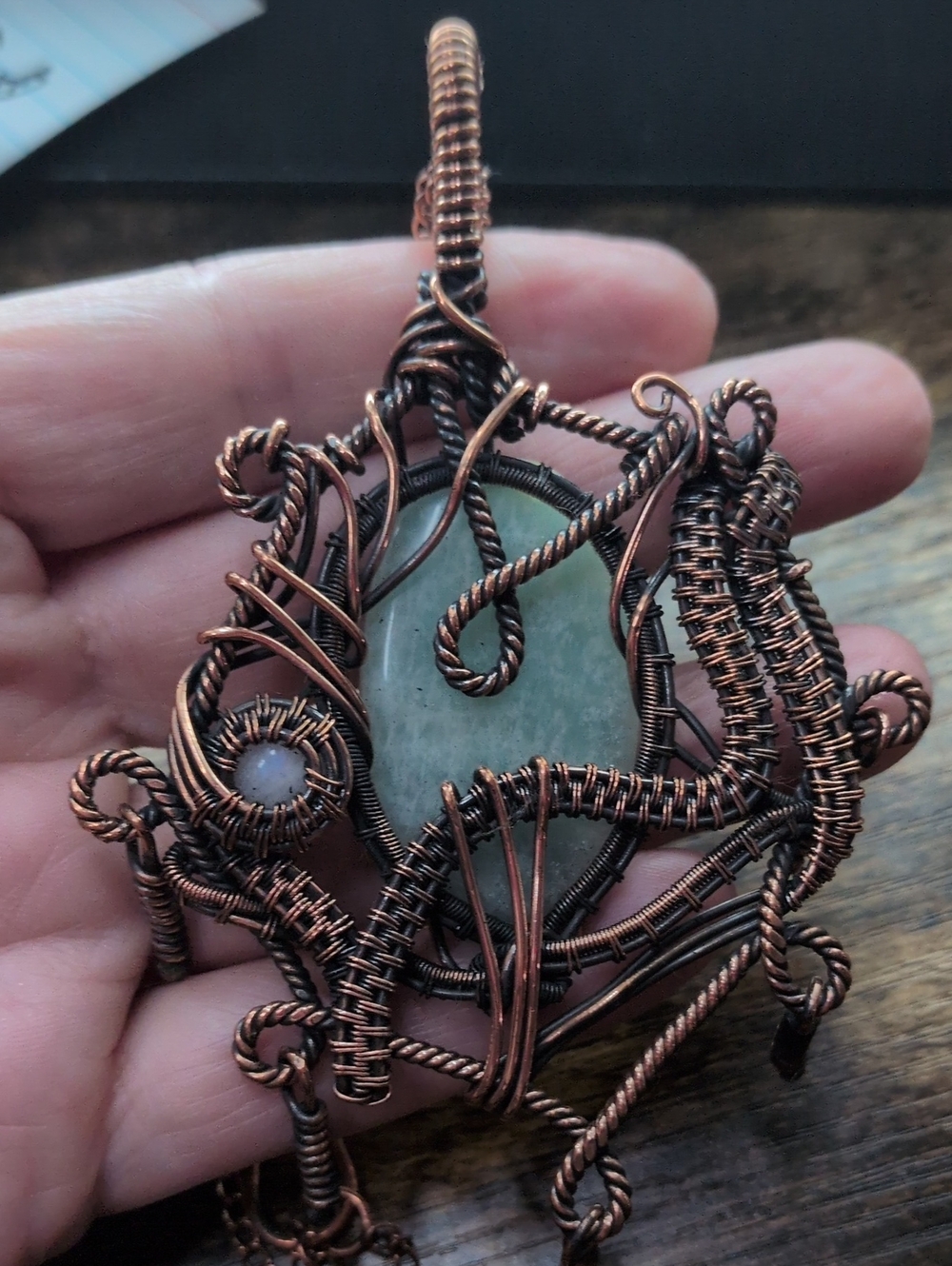 Handcrafted Copper Wire Wrapped Green Aquamarine Stone Pendant Necklace